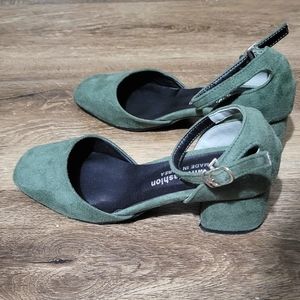 Square Toe Faux Suede Block Heels